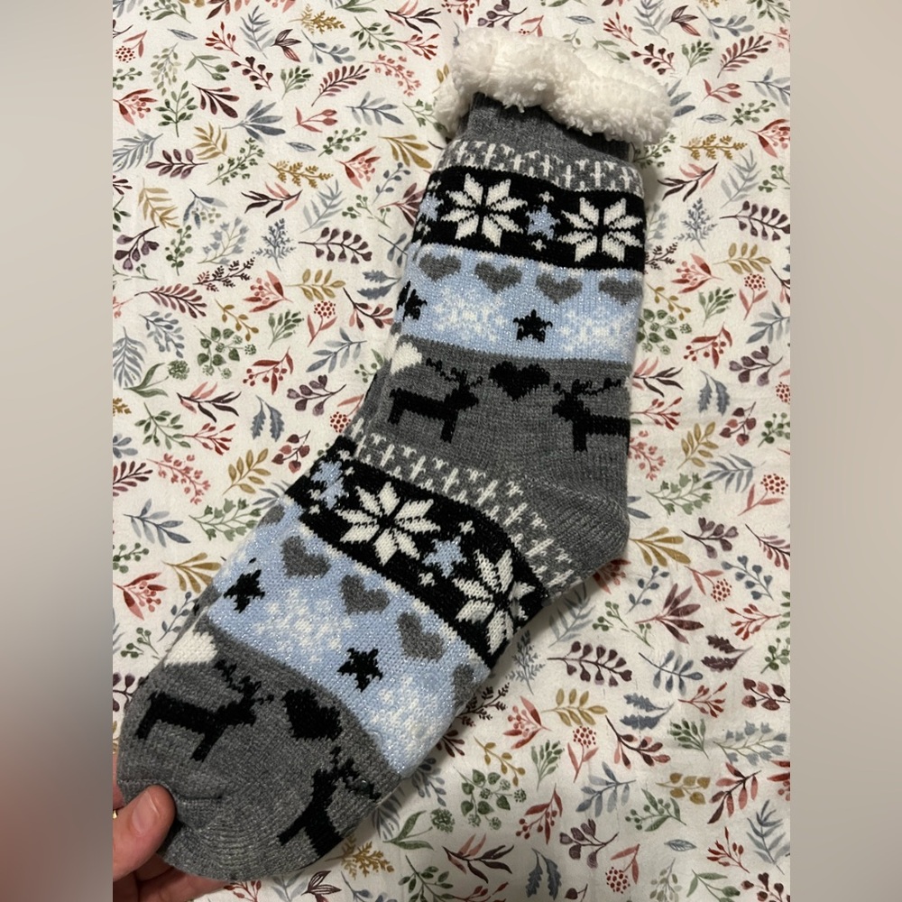 Women's Gray and Blue Sweater Socks